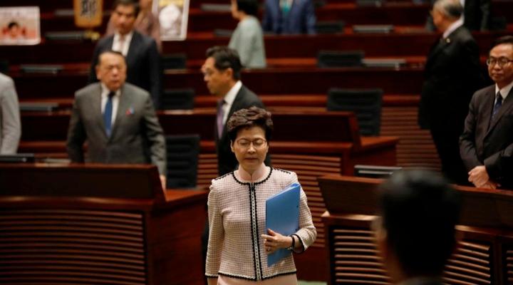 Jeers force Hong Kong leader to abandon address with no olive branch on offer